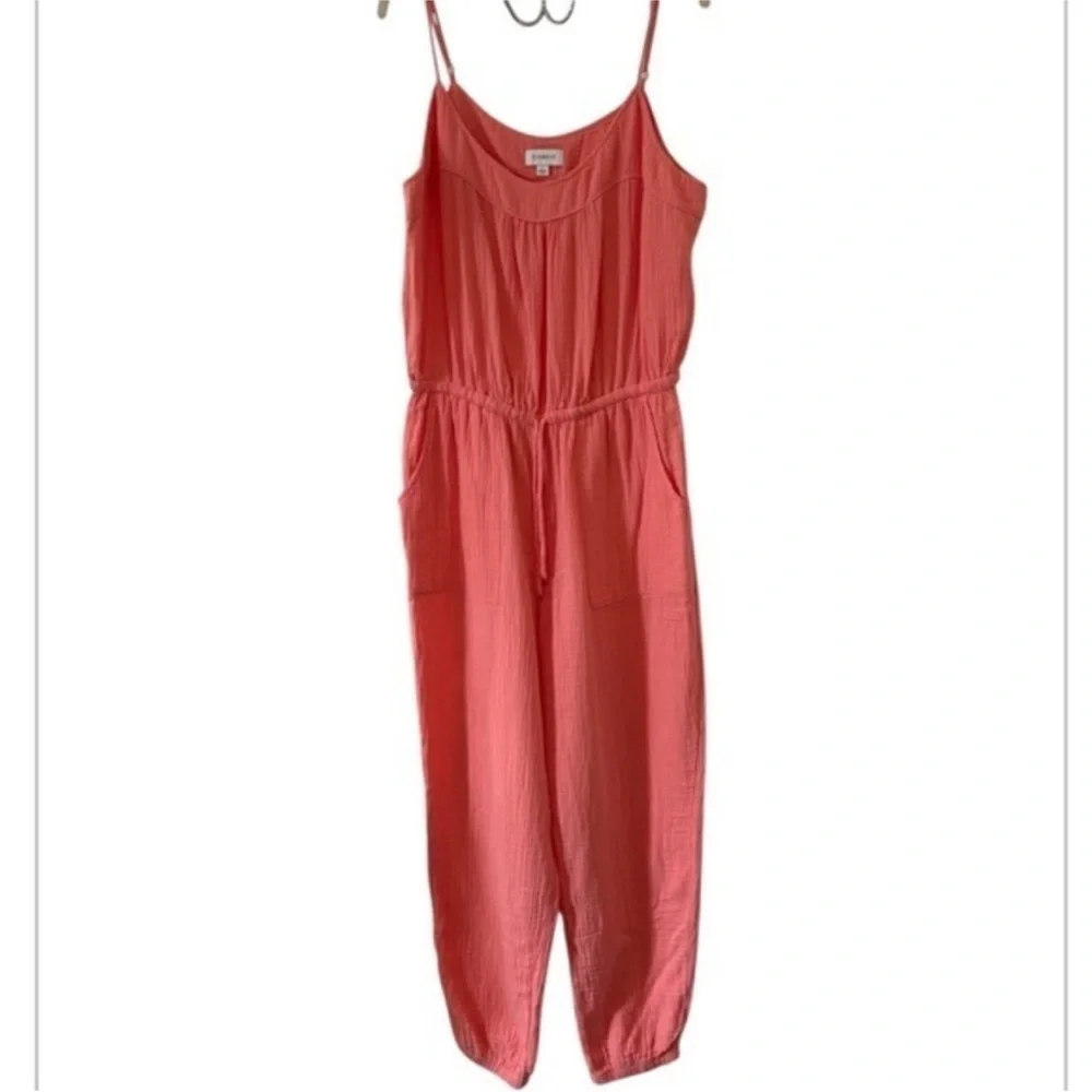 Evereve Gemma Playful Athletic Comfort Gauze  Coral Cotton Jogger Jumpsuit L - Picture 2 of 10